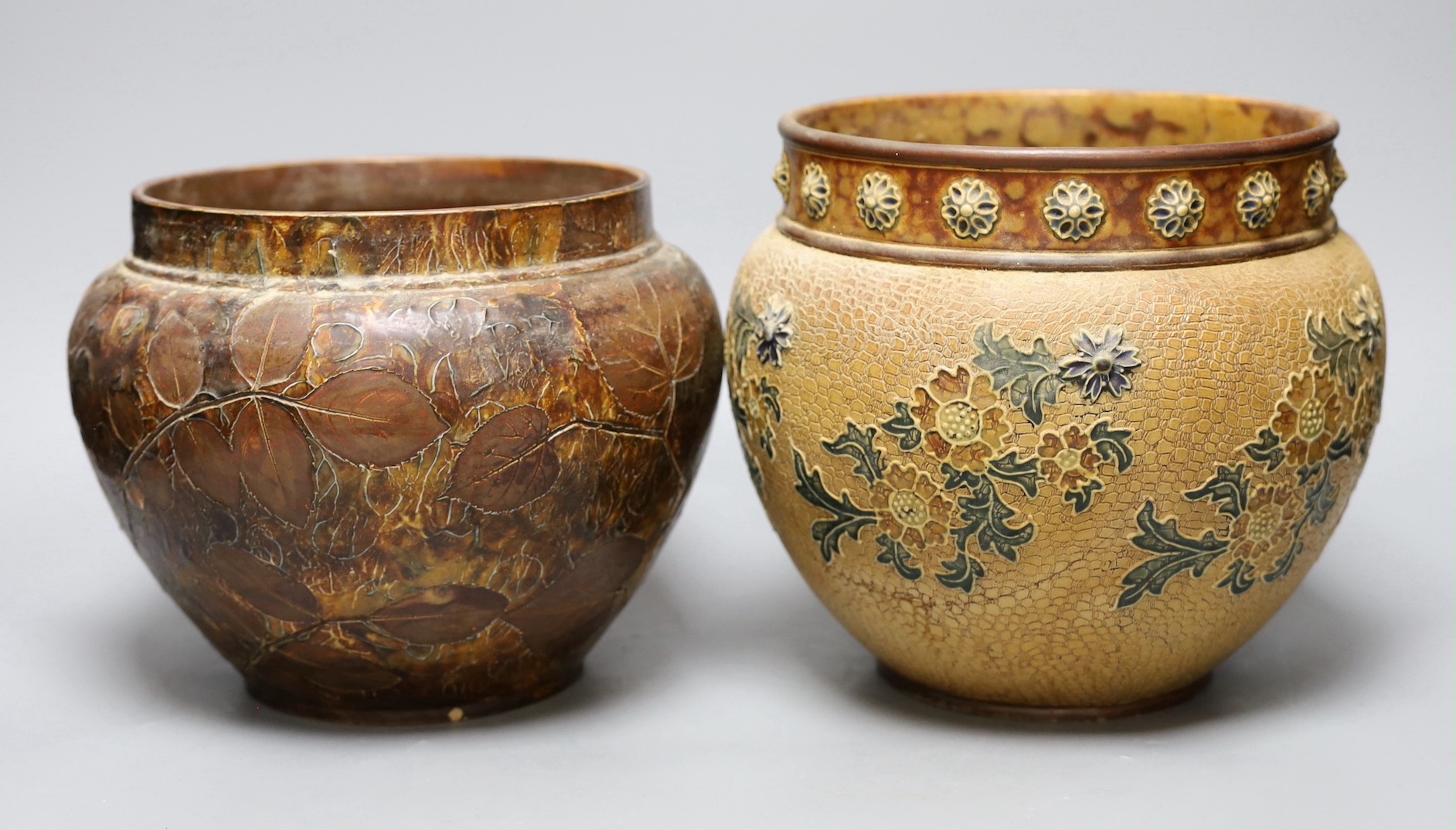 Two Doulton stoneware jardinieres, late 19th century, 20cm high